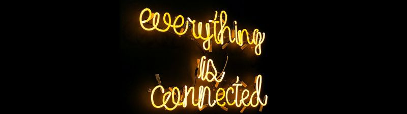 Everything is connected, Neon sign, Black background, Yellow