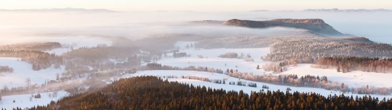Stolowe Mountains National Park, Foggy, Mist, Landscape, Winter, Poland, 5K