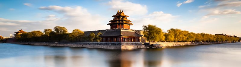 Forbidden City, Beijing, China, Museum, Moat, Imperial Palace, Ming Dynasty, Long exposure, UNESCO World Heritage Site, Body of Water, Reflection, Blue Sky