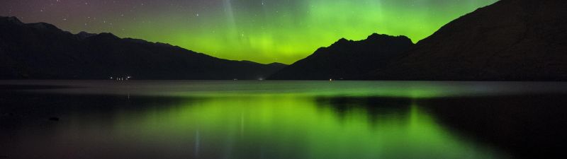 Southern lights, Aurora Borealis, Polar Lights, Northern Lights, Lake, Night time, Reflection, Starry sky, Landscape, 5K