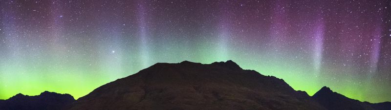 Cecil Peak, New Zealand, Aurora Borealis, Northern Lights, Starry sky, Night time, Lake Wakatipu, Reflection, Landscape, 5K