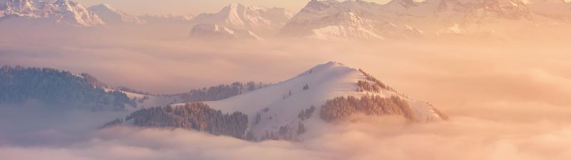 Rigi Kulm, Mount Rigi, Mountain range, Landscape, Snow covered, Winter, Switzerland, Foggy