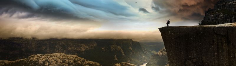Pulpit Rock, Preikestolen cliff, Norway, Cloudy Sky, Mountains, Landscape, Stormy, Famous Place, Tourist attraction