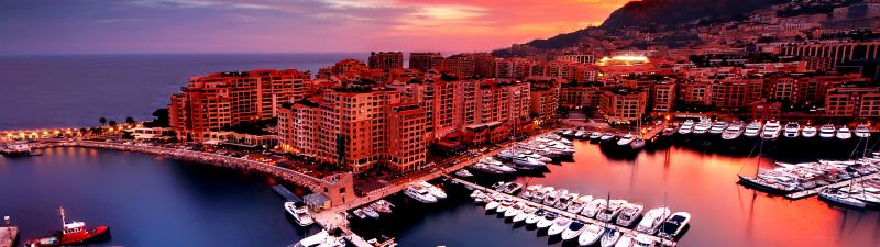 Port Fontvieille, Monaco City, Yacht, Red Sky, Boats, Body of Water, Long exposure, Reflection, Sunset