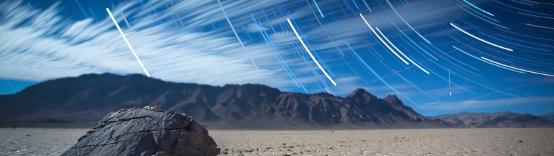 Racetrack Playa, Sliding Rocks, Sailing Stones, Death Valley, Landscape, Star Trails, Digital composition, Long exposure, Mountains, Desert, Pattern