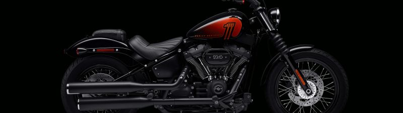 Harley-Davidson Street Bob 114, Black background, 2021, 5K, 8K