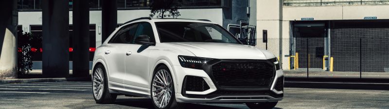 Audi RS Q8, 8K, White cars, Downtown, Miami, 5K