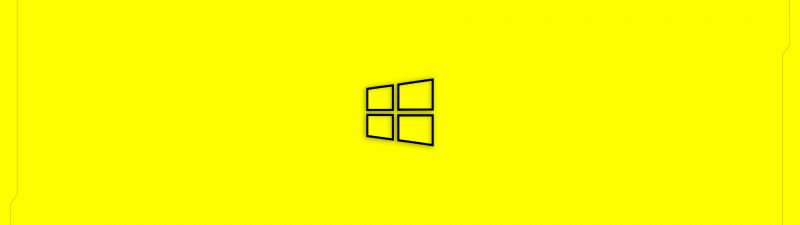 Windows 10, Cyberpunk 2077, Yellow background, Windows logo, Simple