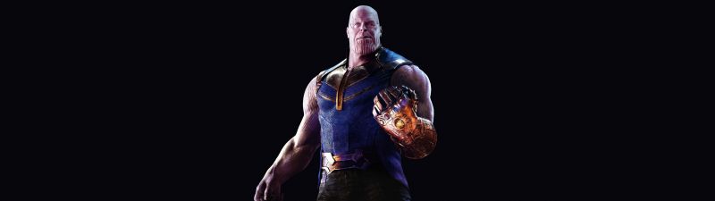Thanos, Avengers: Infinity War, Infinity Gauntlet, Black background, 5K