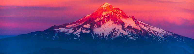 Mount Hood, Alpenglow, Oregon, Sunset, Pink sky, Mountain Peak, Glacier mountains, Snow covered, Landscape, Scenic, Beautiful