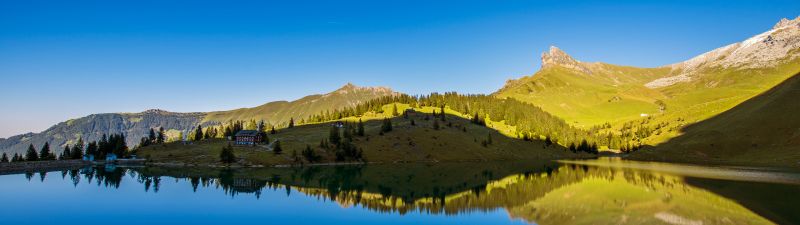 Lake Bannalpsee, Mountain Lake Idyll, Switzerland, Blue Sky, Clear sky, Landscape, Reflection, Reservoir, Scenery, Body of Water