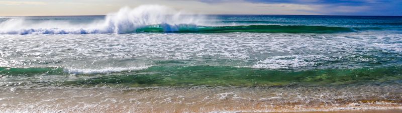 Crashing Waves, Ocean, Beach, Sand, Seascape, Horizon, Cloudy Sky, Landscape, Australia