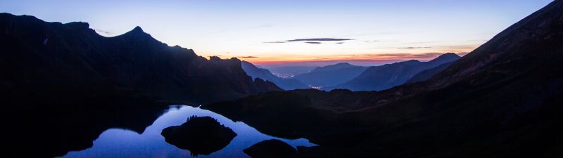 Schrecksee Lake, Sunset, Germany, Mirror Lake, Hinterstein, Landscape, Mirror Lake, Reflection, Mountain range, Silhouette, Dusk, Night time