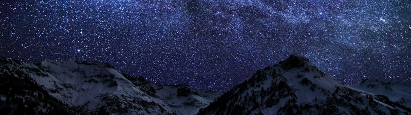 Glacier mountains, Milky Way, Snow covered, Night time, Landscape, Galaxy, Stars, Long exposure, Astronomy, Digital composition