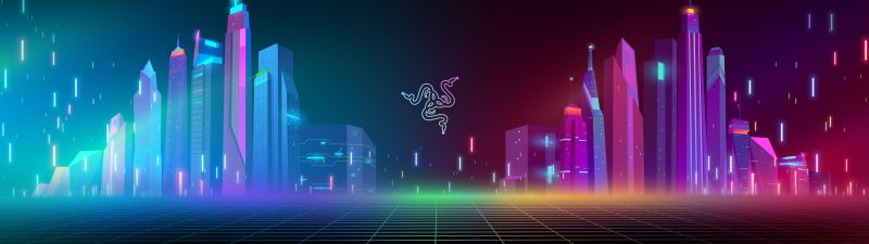 Razer, Cyber city, Neon, Colorful, Cityscape, Futuristic