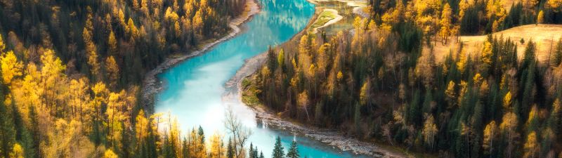 Kanas Lake, Aerial view, Forest, Scenic, Trees, Xinjiang, China, 5K