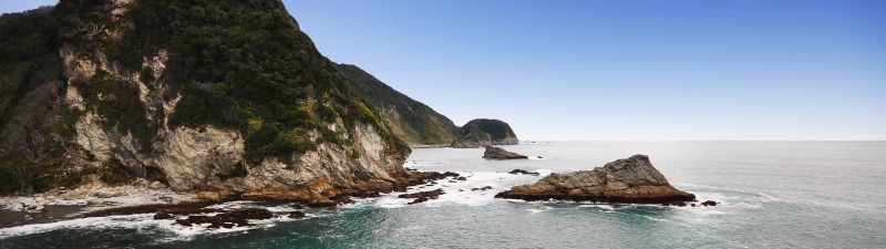 Coastline, Seascape, Landscape, Horizon, Mountains, Clear sky, Rocky coast