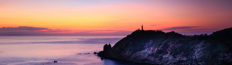 Lighthouse, Sunset, Dusk, Twilight, Seascape, Scenic, Ocean, 5K