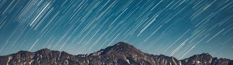 Star Trails, Mountain range, Astronomy, Pattern, Outer space, Landscape, Dusk, 5K