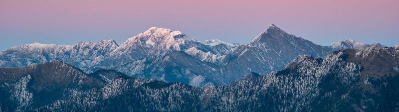 Nanhu Mountain, Taiwan, Taroko National Park, Glacier mountains, Snow covered, Pink sky, Landscape, Mountain range, Winter, Scenery, 5K