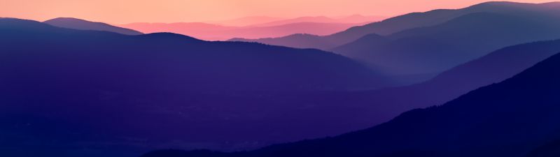 Bieszczady Mountains, Poland, Mountain range, Aerial view, Silhouette, Sunset, Dusk, Pink sky, Pattern, Landscape, Scenery, 5K