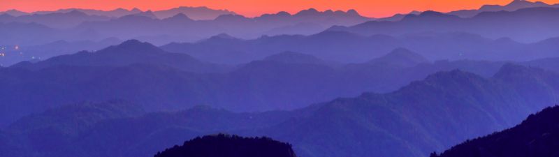 Blue Ridge Mountains, United States of America, Aerial view, Orange sky, Foggy, Landscape, Beautiful, Appalachian Mountains range, 5K