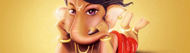 Lord Ganesha, Little Ganesha, Ganapati Bappa, Cute Ganesha, Yellow background, Hindu God