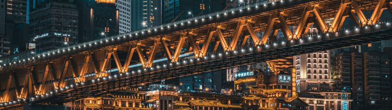 Chongqing, China, City Skyline, Skyscrapers, Night time, City lights, Bridge, 5K, 8K