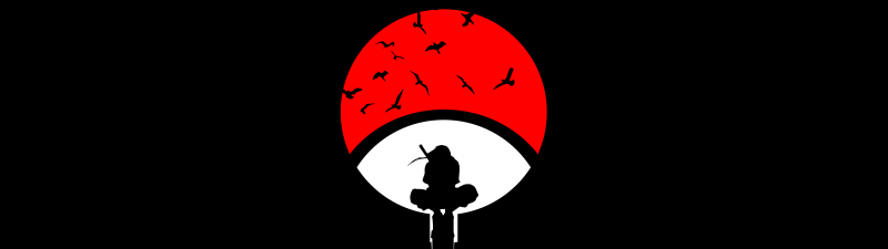 Itachi Uchiha, Minimalist, Naruto, Black background, Minimal art, AMOLED, Simple