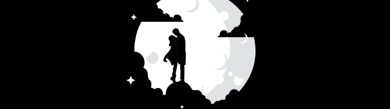 Couple, AMOLED, Silhouette, Moon, Black background, Simple