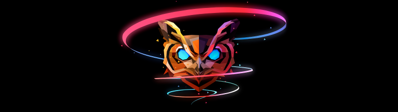 Colorful Owl, Low poly, Artwork, AMOLED, Black background, Neon