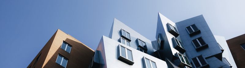 Stata Center, Modern architecture, Cambridge, Building, Complex, Clear sky, Massachusetts, 5K