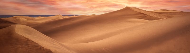 Desert, Sand Dunes, Alone, Sunset, Evening, 5K