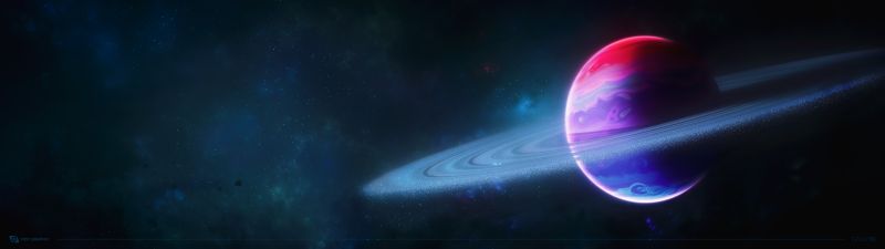 Planet, Rings of Saturn, Colorful, Astronomy, Ultrawide, Dual Monitor, Panorama