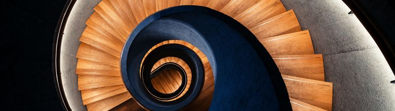 Wooden stairs, Spiral staircase, Swirling Vortex, 5K