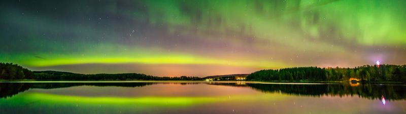 Aurora Borealis, Northern Lights, Finland, Green Sky, Natural Phenomena, Lake, Reflection, Landscape, Dusk, 5K, 8K