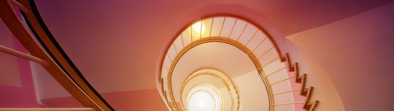 Spiral stairs, Pink, Staircase, Ambient lighting, 5K