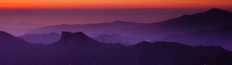 Lion Rock Hill, Sunset, Hong Kong, Dusk, Mountain View, Fog, Horizon, Clear sky, Landscape, Scenery, 5K