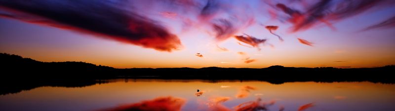 Sunset, Twilight, Seascape, Clouds, Reflection, Dusk, Lake