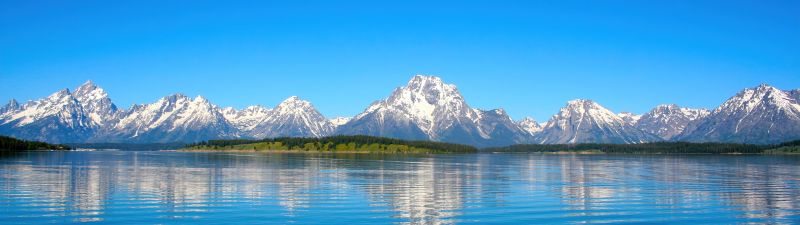 Jenny Lake, Landscape, Grand Teton National Park, Sunny day, Reflections, Mountains, Wyoming, Blue Sky, Tranquility, Summer