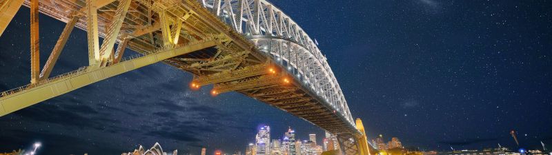 Sydney Harbour Bridge, Milky Way, Night, Cityscape, City lights, Sydney, Australia