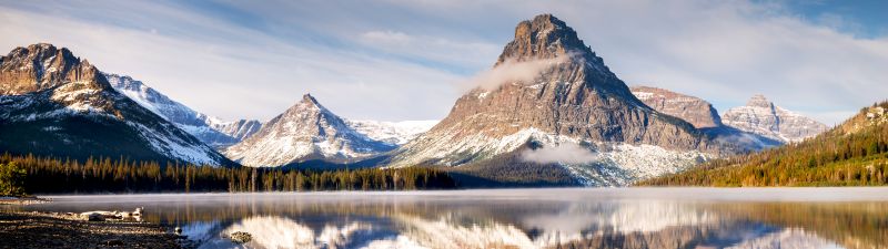 Lake, Glacier mountains, Landscape, 5K