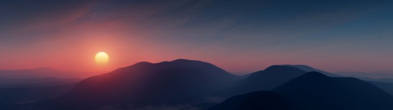 Sunset, Silhouette, Mountain range, Dusk, Landscape, Scenery