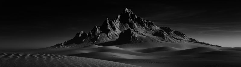 Desert, Doom, Sand Dunes, Dark background, Monochrome, Landscape, Scenery, Dark Sky, Black and White