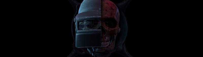 PUBG, PUBG helmet, Skull, Black background, Evil laugh