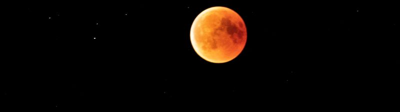 Lunar Eclipse, Blood Moon, Starry sky, Astronomy, Black background