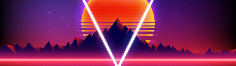 Mountains, Triangle, RetroWave art, Landscape, Neon, Reflections, 5K, 8K