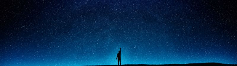 Night, Man, Alone, Starry sky, Night sky, Comet, Silhouette