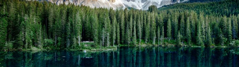 Karersee Lake, Dolomite mountains, Alps mountains, Landscape, Italy, Reflection, 5K