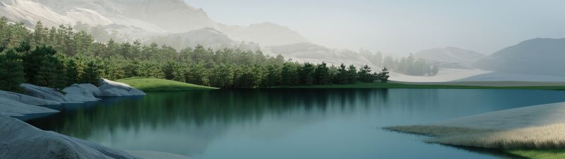 Landscape, Windows 11, Lake, Forest, Daytime